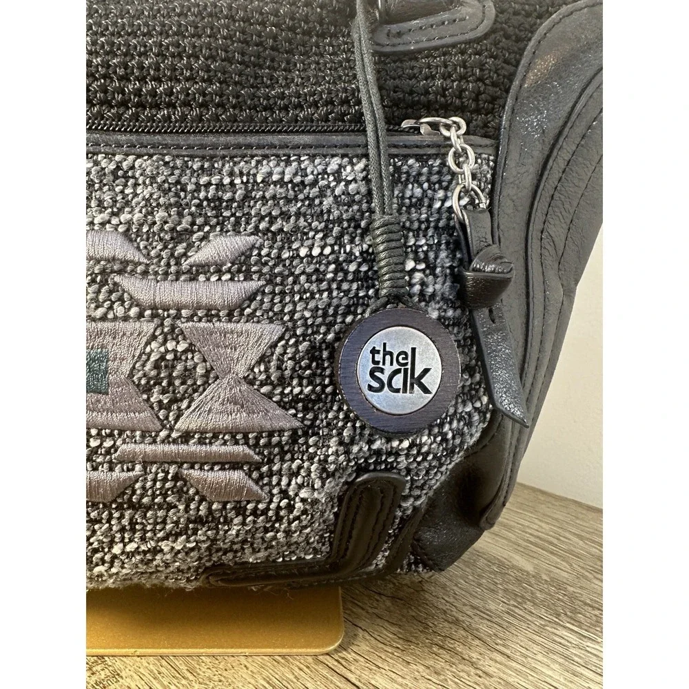 THE SAK CASUAL CLASSICS BLACK LEATHER CROCHET HANDBAG Purse